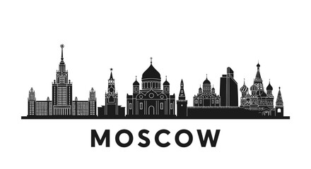 Obraz premium Moscow City Skyline Silhouette in Black and White against White Background