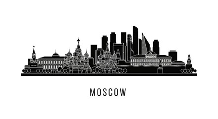 Fototapeta premium Moscow City Skyline Silhouette in Black and White