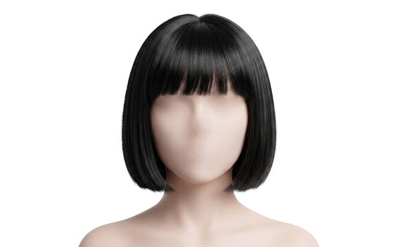Short black bob wig with bangs on faceless mannequin