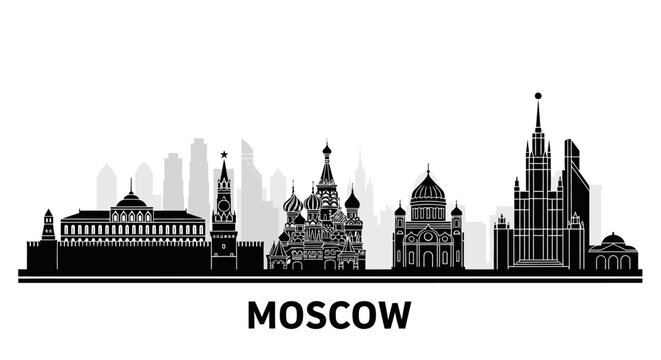 Moscow City Skyline Silhouette in Black and White