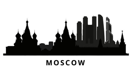 Obraz premium Moscow skyline silhouette, black cityscape illustration, travel design