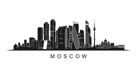 Fototapeta premium Moscow skyline silhouette, black cityscape vector illustration