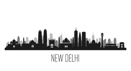 Naklejka premium New Delhi City Skyline Silhouette - Black & White Vector Illustration
