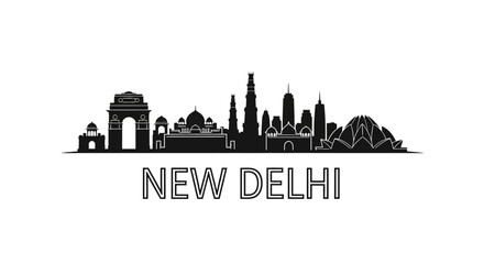 Naklejka premium New Delhi City Skyline Silhouette Illustration, India Landmark