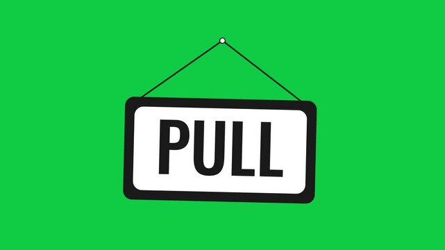 Rotating pull door sign green screen animation loop chroma key motion graphics