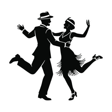 Vintage Swing Dance Couple Silhouette Vector Isolated on Transparent Background
