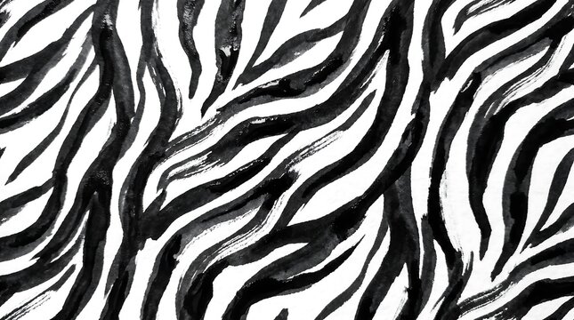 Thick black watercolor brush strokes imitating zebra animal print