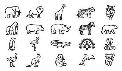Wild Animals Collection Hand Drawn Outline Icons Vector Set © Shakib
