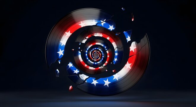 Shattered vinyl records with american flag design