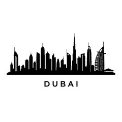 Obraz premium Dubai Skyline Silhouette Vector, Black and White, Cityscape Illustration