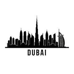 Obraz premium Dubai Skyline Silhouette: Architectural Panorama in Black and White