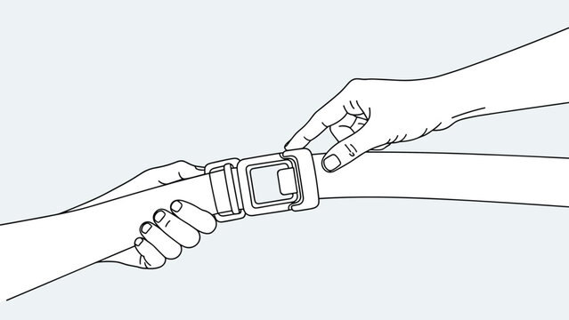 Close up of hands buckling a seat belt to emphasize safety measures and security protocols during travel or daily transportation.