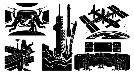 Space Exploration Vector Icons: Astronauts, Rockets, Satellites, Space Station, Mission Control, Cosmic Journey © Faruq