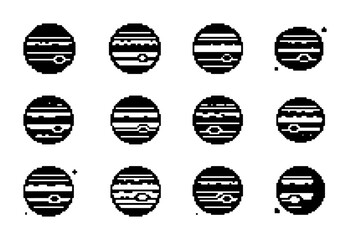 Jupiter Planet Icons Set, Celestial Body Graphics, Space Exploration Vector Collection, Astronomical Illustrations © PixelArtBox