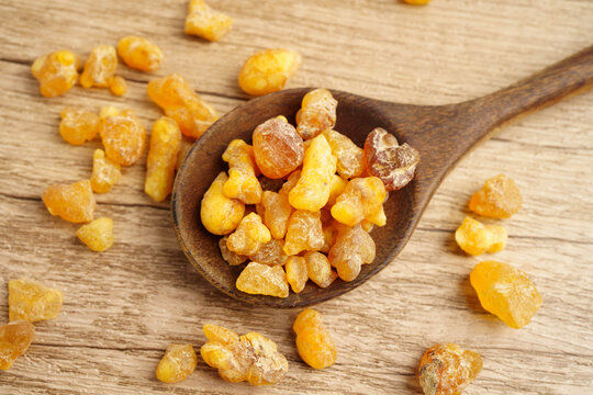 Frankincense or olibanum aromatic resin used in incense and perfumes.