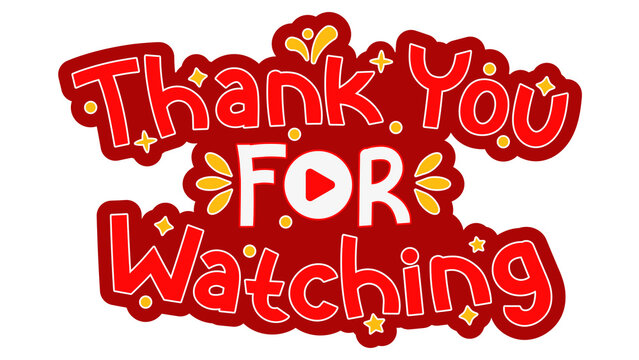 Thank you for watching typography graphic with play button icon isolated on transparent background