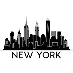 Fototapeta premium New York City Skyline Silhouette - Black and White Vector