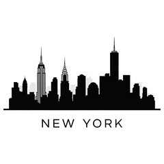 Fototapeta premium New York City Skyline Silhouette - Black and White Vector