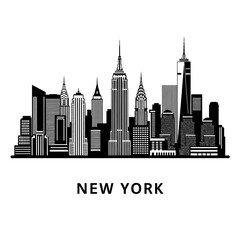 Fototapeta premium New York City Skyline Silhouette - Black and White Vector