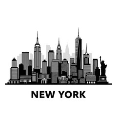 Fototapeta premium New York City Skyline Silhouette - Black and White Vector