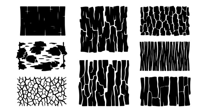 Set of 9 Black and White Textured Wood Grain Vector Patterns, Natural Bark Surface Backgrounds, Organic Rough Timber Designs for Graphic Resources