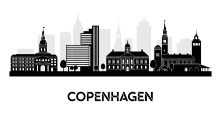 Obraz premium Copenhagen City Skyline Silhouette: Vector Illustration