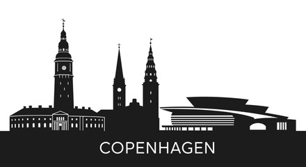 Fototapeta premium Copenhagen Cityscape Silhouette: Architecture in Black and White