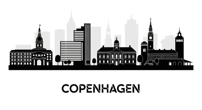 Copenhagen City Skyline Silhouette: Vector Illustration