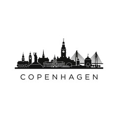 Fototapeta premium Copenhagen skyline silhouette illustration, black and white city view