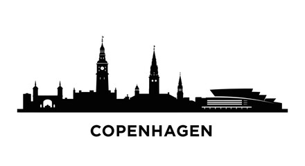 Fototapeta premium Copenhagen skyline silhouette black and white illustration