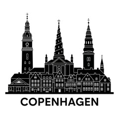 Fototapeta premium Copenhagen skyline silhouette illustration, black and white cityscape