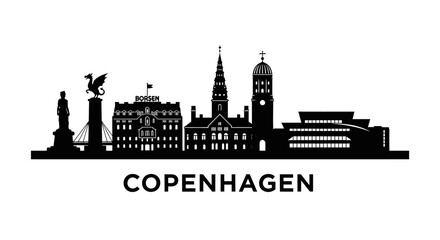 Fototapeta premium Copenhagen Skyline Silhouette: Iconic Cityscape Black and White Vector