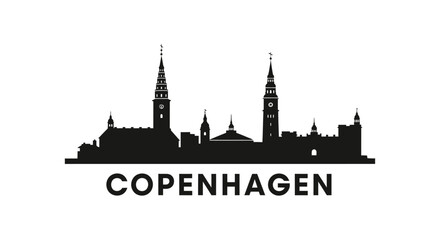 Fototapeta premium Copenhagen Skyline Silhouette: Iconic Cityscape Black Graphic