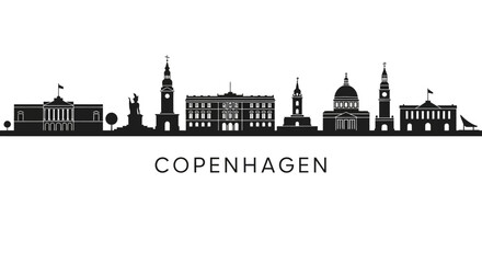 Obraz premium Copenhagen skyline silhouette illustration, city landmark vector