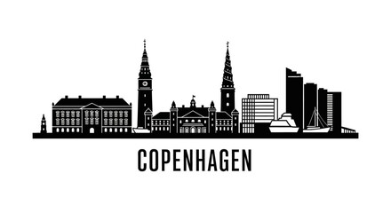 Obraz premium Copenhagen, Denmark - Black and White Cityscape Silhouette