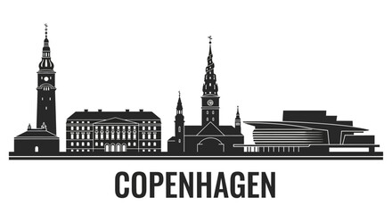 Fototapeta premium Copenhagen, Denmark Skyline Silhouette: Iconic Cityscape Vector