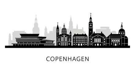 Obraz premium Copenhagen, Denmark skyline silhouette in black and white