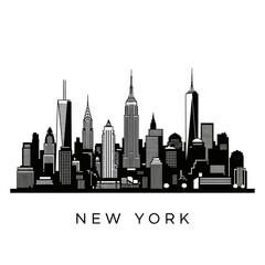 Fototapeta premium New York City Skyline Silhouette - Black and White Vector Illustration