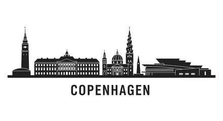 Fototapeta premium Copenhagen, Denmark Skyline Silhouette, Black and White Icon