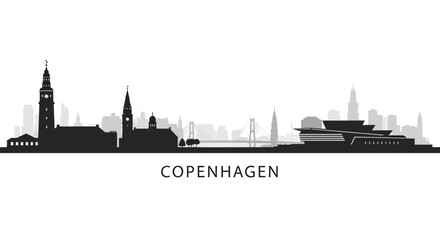 Fototapeta premium Copenhagen, Denmark Skyline Silhouette, Urban Cityscape, Monochrome Vector Illustration