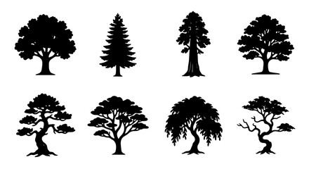 Diverse Tree Silhouettes Vector Collection, Nature Elements, Forest Icons, Botanical Graphics, Organic Shapes, Woodland Art © Sharif