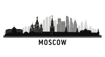 Obraz premium Moscow skyline silhouette: iconic city architecture in grayscale