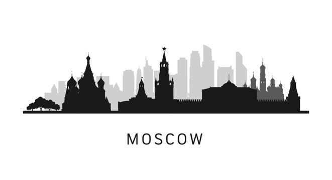 Moscow Cityscape Silhouette, Vector Graphic, Landmark Design