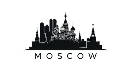 Fototapeta premium Moscow skyline silhouette, black cityscape icon isolated on white