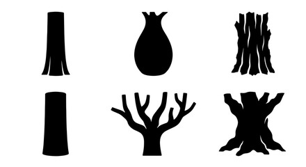 Tree Trunk Silhouettes, Diverse Bark Textures, Organic Shapes, Forest Elements, Nature Icons, Vector Graphics for Design © Amaan