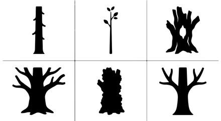 Diverse Tree Silhouettes, 6 Vector Icons Set: Forest, Nature, Growth, Wood Elements for Organic Design and Environmental Concepts © Amaan