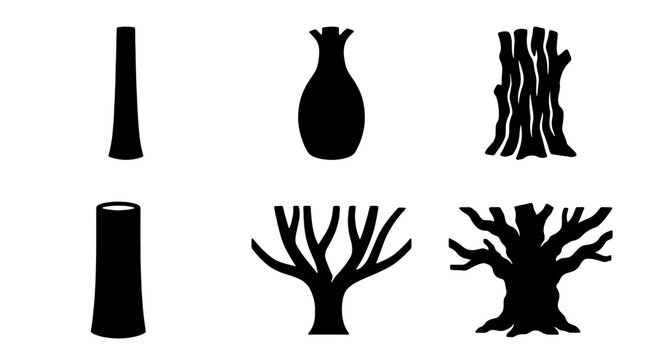 Vector Set of Tree Silhouettes, Organic Forms, and Wood Textures. Natural Elements Collection for Design.