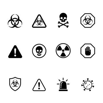 Biohazard Warning and Contamination Danger Sign Icon Set