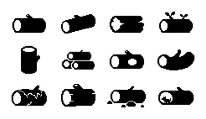 Wood Log Icons Set, Timber and Lumber Vector Graphics, Forest and Forestry Elements, Natural Resource Symbols © PixelArtBox