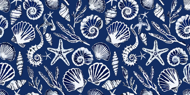 nautical shell pattern on blue background seashell